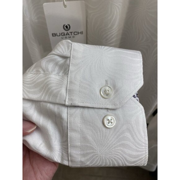 Bugatchi Uomo Shirt Men's Shaped Fit Long Sleeve Button Up White XXL Print Flip - Picture 6 of 12